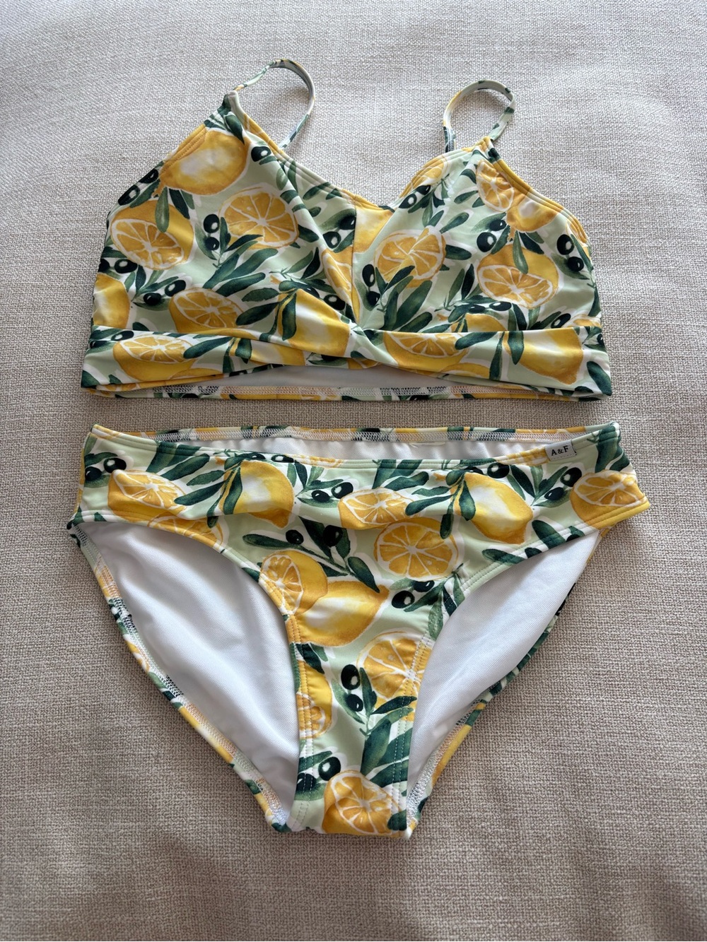 abercrombie kids White Bikini Top with Yellow & Green Trim